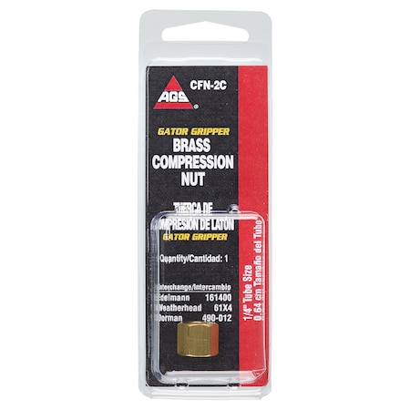Ags Brass Compression Nut, 1/4 Tube, 1/card CFN-2C